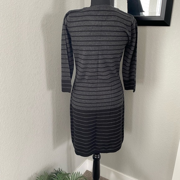 AB Studio Black Gray Long Sleeve Striped Sweater Dress Small - Picture 7 of 12